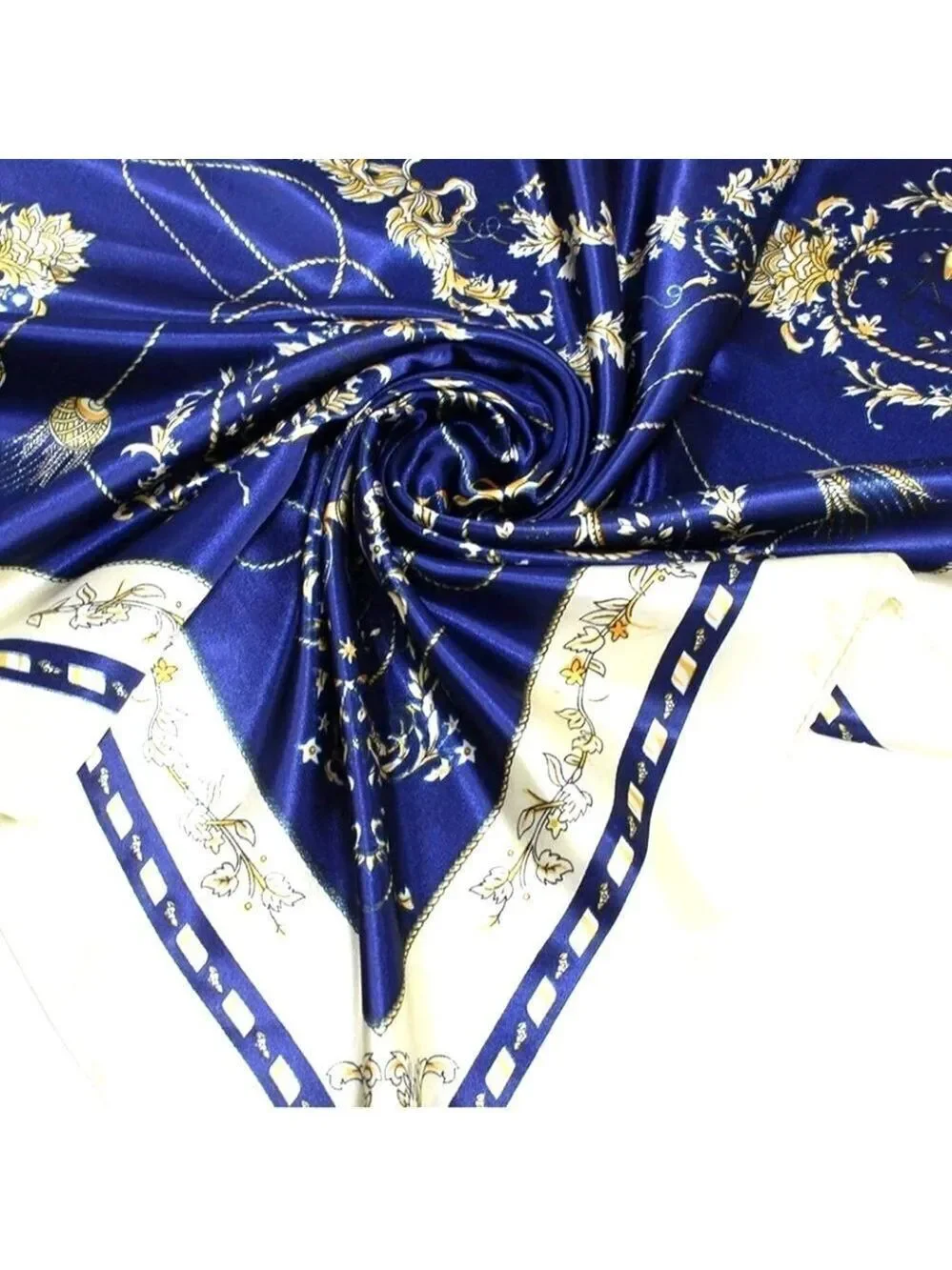 Scarf Headwraps for Women Silk Scarf Navy Satin Print 35 x 35